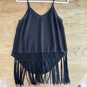 Lush Black Fringe Tank Top,XS